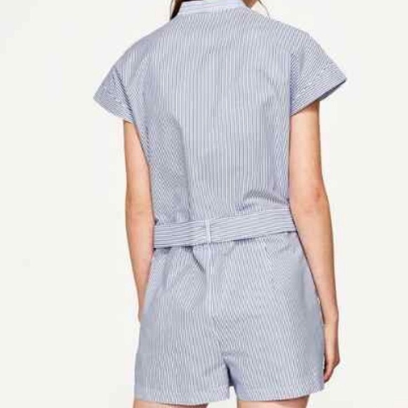 Zara Basic Floral Blue Striped Romper - Picture 2 of 10